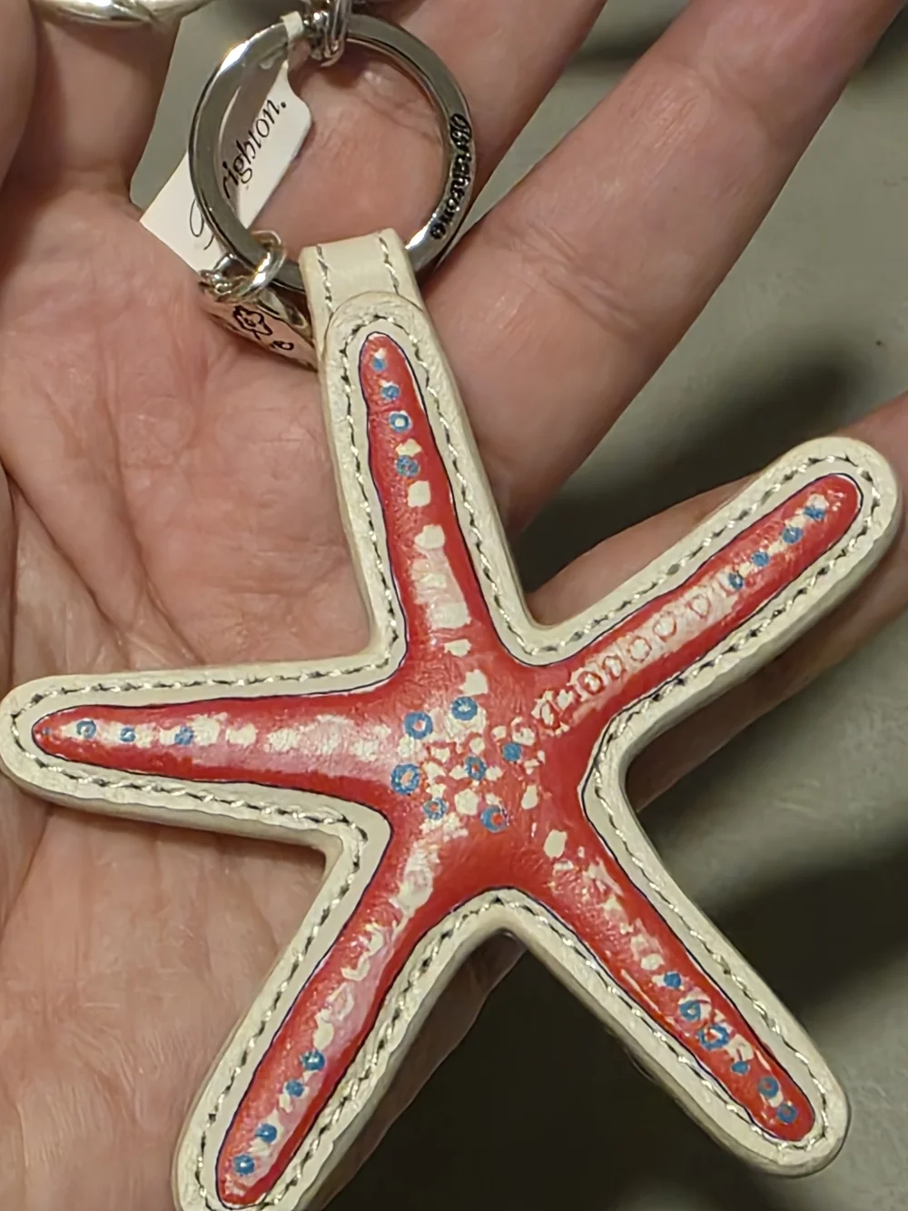 Brighton Red Blue Starfish Reversible Key Charm Chain Keychain Handbag Fob Ocean